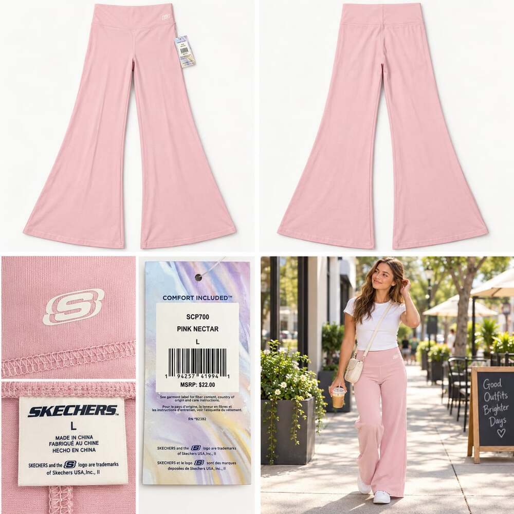 🩷 NWT Skechers Pink Nectar High-Rise Flare Pants Size L SCP700